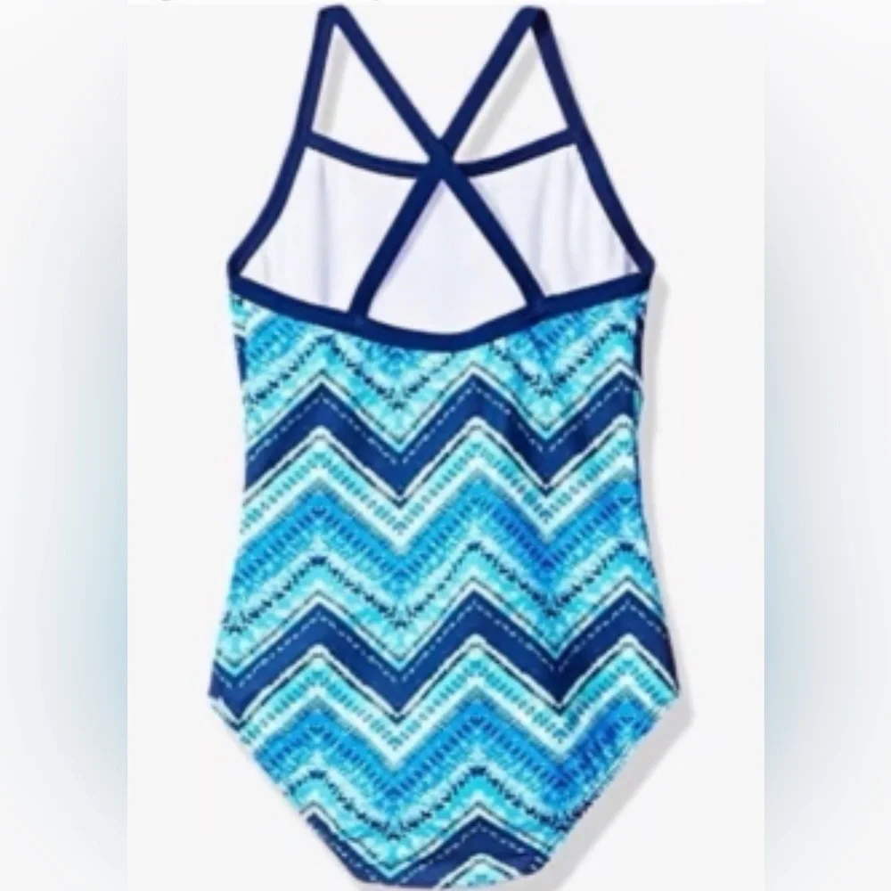 Kanu Surf Girls Layla Beach Sport Banded 1-Piece Cross Back Swimsuit Size 7 - Picture 2 of 4